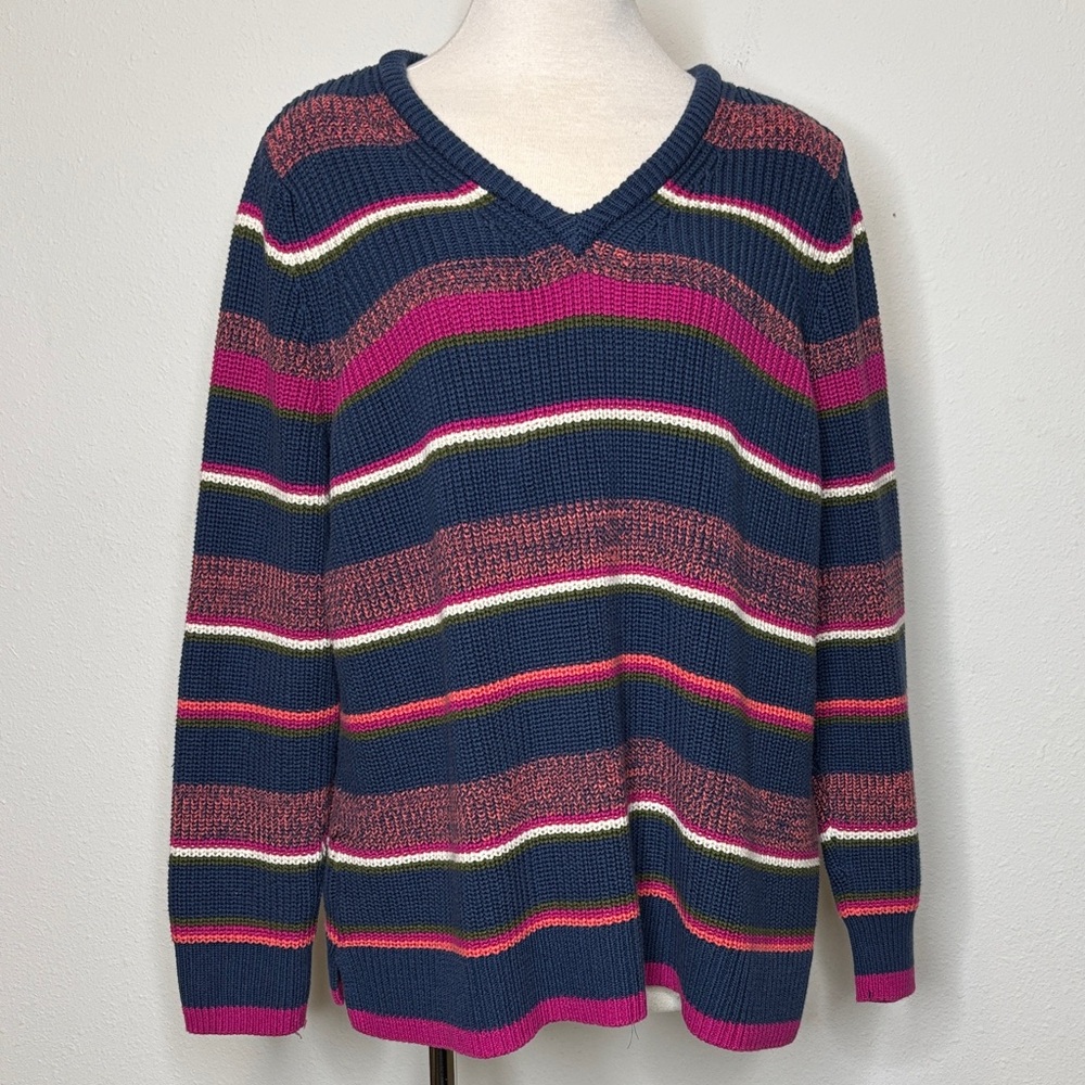 Belle Boho by Kim Gravel size 2X Multicolor Striped V-Neck Sweater